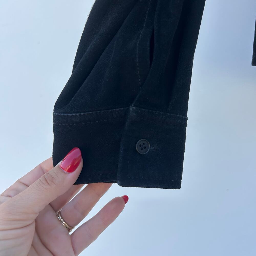 Vintage Y2K Ralph Lauren Suede Leather Wrap Long Sleeve Top Black Medium - Picture 9 of 11